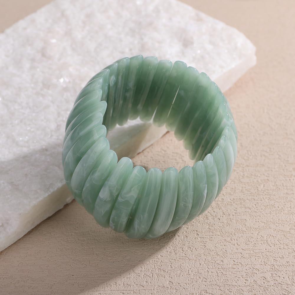 wekicici Irregular Acrylic Resin Bangle Bracelet Boho Green Acrylic Stretch Bracelets Punk Thick Wide Resin Acetate Plastic Wristband Statement Jewelry for Women - Image 5