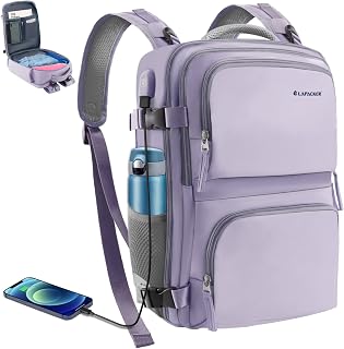 Travel Laptop Backpack Men Women,Business Anti Theft Carry On Backpacks with USB Charging Port Shoe Compartment Airline Approved,College Rucksack Fits 15.6 Inch Laptop & Notebook,Gray Purple