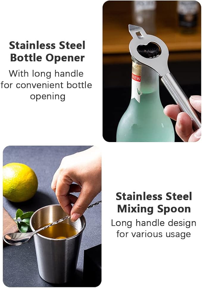 Kit de Bartender 14 Piezas Coctelera Boston Jigger Medidor Mezclador miniatura 4