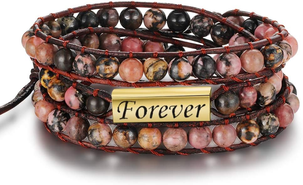 Adjustable Multi-Layer Bead Bracelets for Men Engraved Name Bracelets Personalized Wrap Bracelets for Women