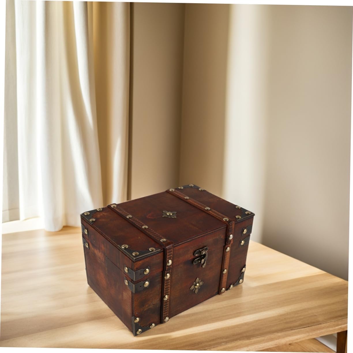 Retro Wooden Storage Box: Antique Style Jewelry Organizer With Lock Wood Treasure Jewelry Chest For Small Items Home Decoration