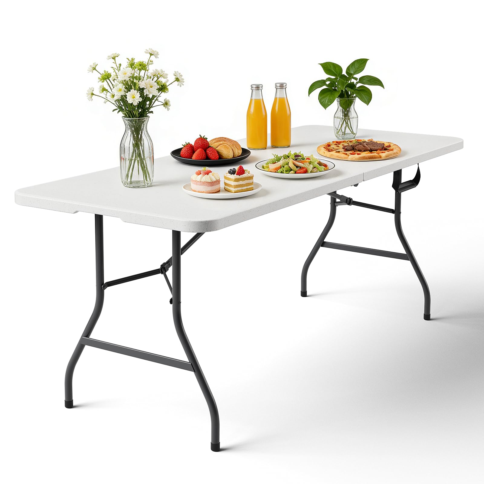 Folding Table 72" x 30" - Heavy Duty Plastic Table with Handle, Foldable & Portable, Fold-in-Half Utility Tables for Outdoor, Dining, Wedding, Events,