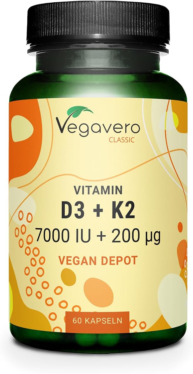 Vegavero VITAMINE D3 7000 IE en 200 mcg K2 | VOOR 14 MAANDEN | Hoge Dosering en Biobeschikbaarheid | Zonder Additieven & Vegan