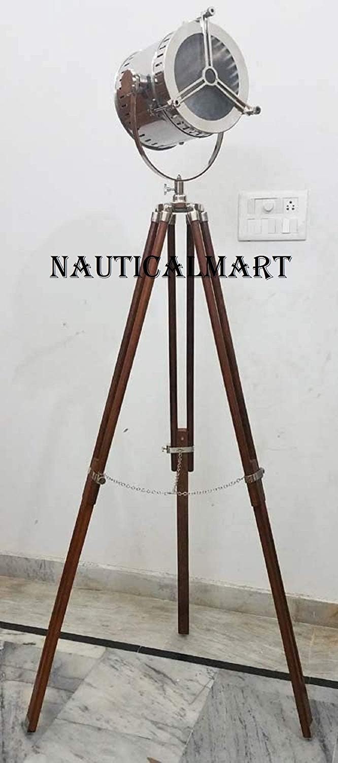 Royal Designer Marine Floor Searchlight with Wooden Tripod Stand Spot Light Floor Lamp