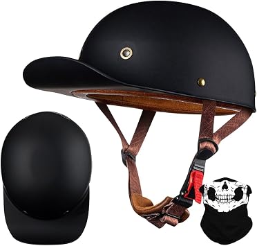 Vintage Baseball Cap Half Shell Motorcycle Helmet, Extended Retro Brim Helmet With ECE Certification, Men Women Open Face Motorbike Helmet for Cruiser Chopper Scooter M-XXL