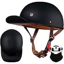 Vintage Baseball Cap Half Shell Motorbike Helmet, Extended Retro Brim with ECE Certification, Men Women Open Face Motorcycle Helmet for Cruiser Chopper Scooter M-XXL