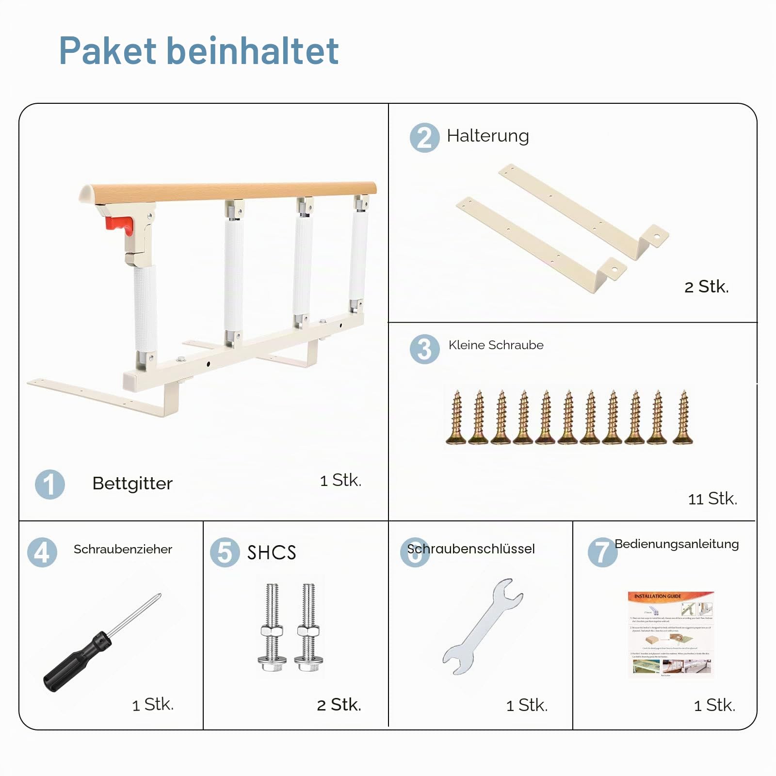 Bettgitter, Sicherheitsgitter für Erwachsene, faltbar, für Senioren, Bettschienen mit einem Schlüssel, zusammenklappbar, für Behinderte, Krankenhaus, 97 x 40 cm