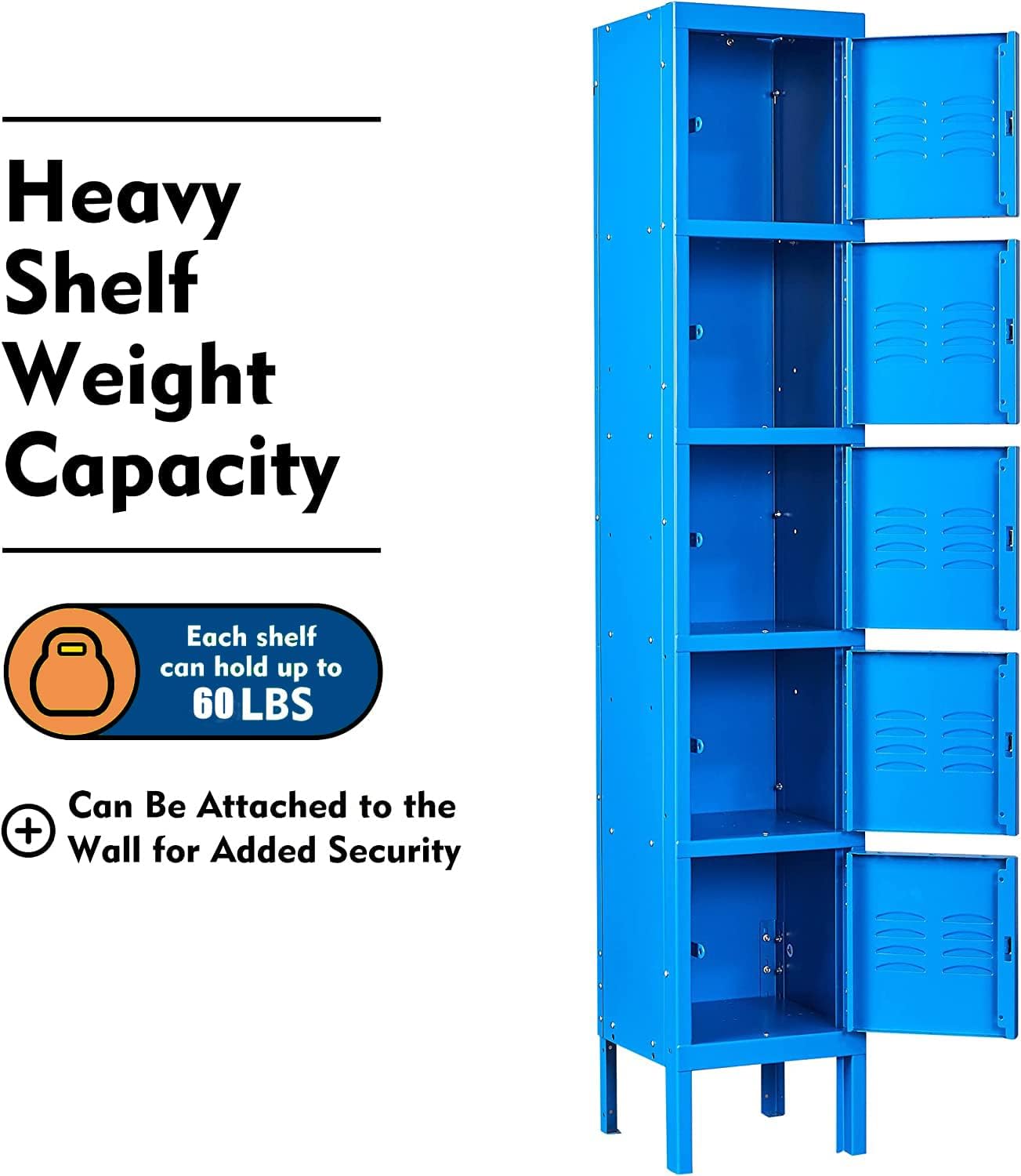 INTERGREAT Metal Locker for Office Storage Locker Employees Locker for School Gym Lockers Corridor Locker Five Tier Box Blue 5 Door