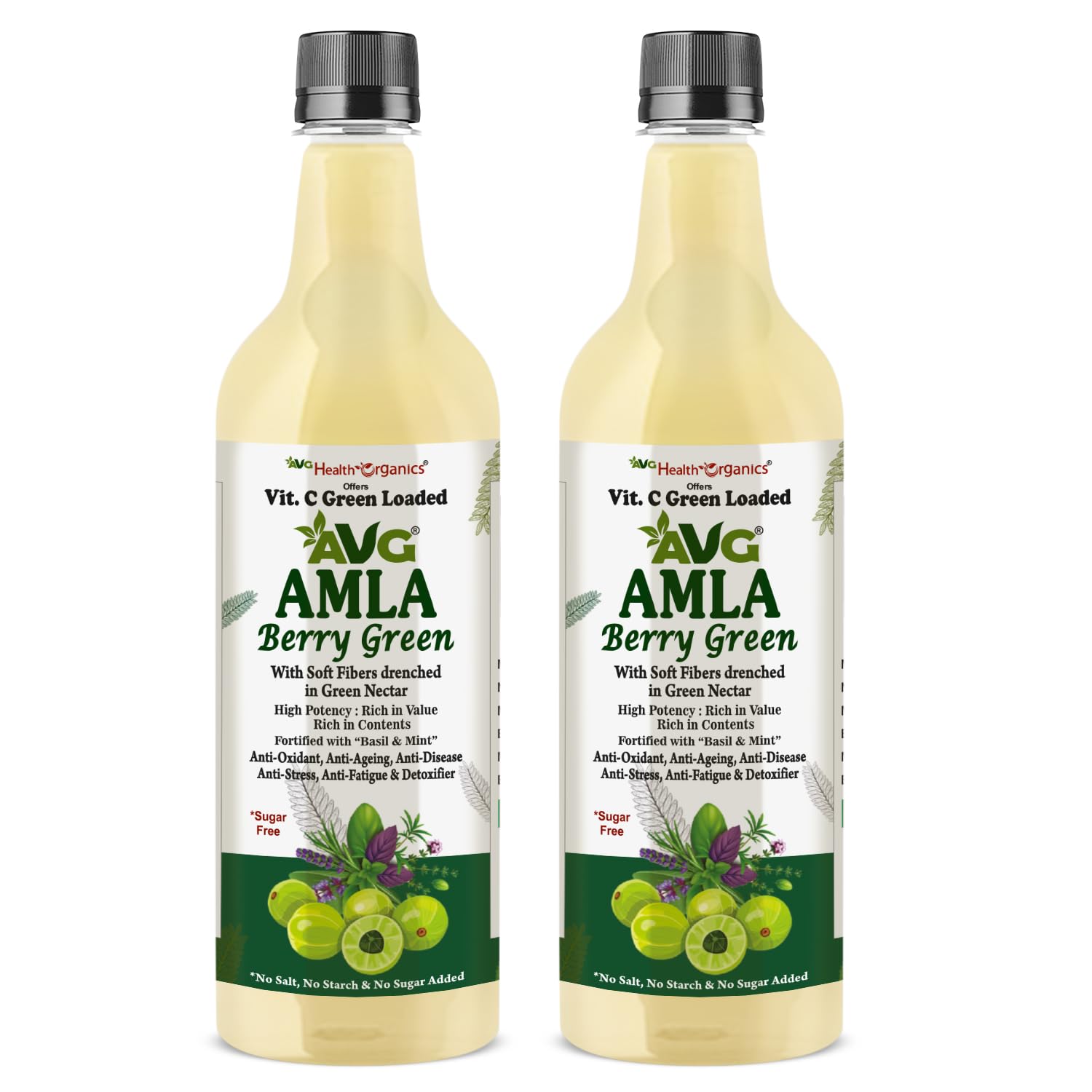 AVG Health Organics Amla Berry Green Juice | Pure Amla Extract - Pack of 2 x 1000 ml | Rich in Vitamin C, Antioxidants | Boosts Immunity, Natural Detox, Hair & Skin Health | 100% Natural, No Added Sugar | Herbal Superfood