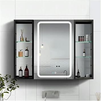 Bathroom Mirror, 40x30 Inch LED Bathroom Medicine Cabinet Surface Mount Double Door Lighted Medicine Cabinet with Mirror Defogging