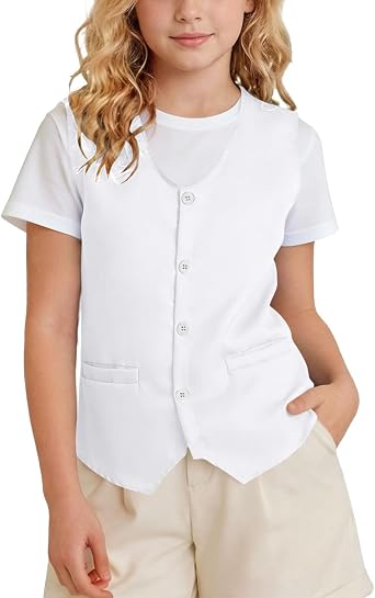 Kids Vest Volunteer Activity Uniform Waistcoat Boys Girls Button Up Peasant Party Costume Vests Jacket 3-12 Years