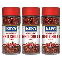 Keya Red Chilli Flakes | Dry Red Chilli Flakes Seasonings | Aromatic Spicy Dried Pizza Pasta Seasoning | Zero added Colours, Fillers, Additives & Preservatives | 100% Natural | 40gm | Pack of 3