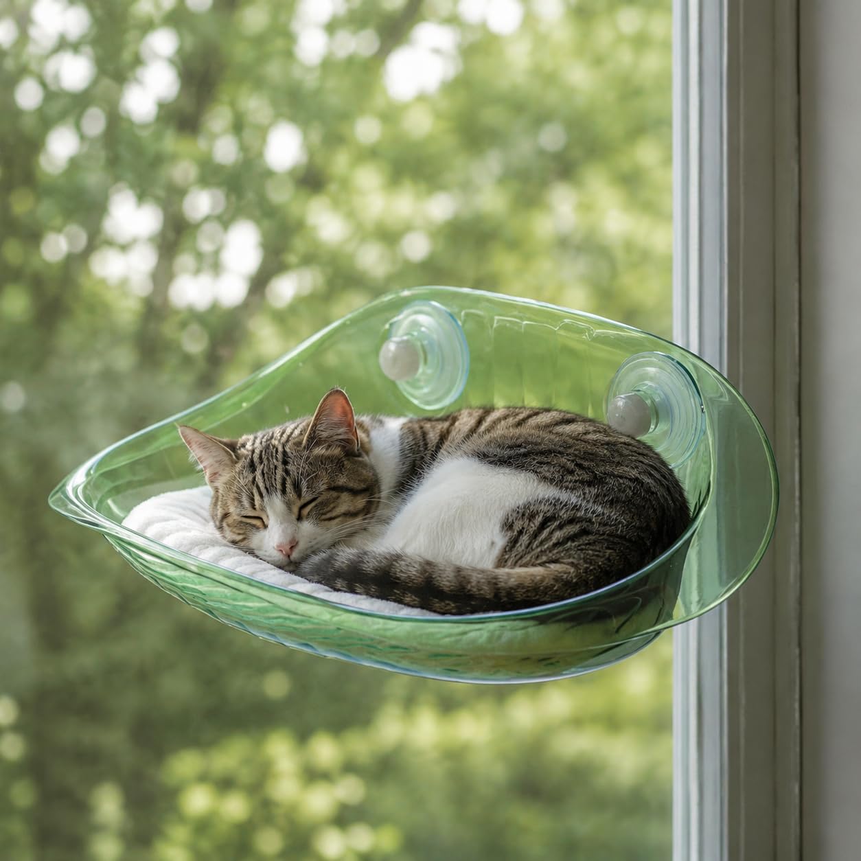 B Baosity Hamaca para Ventana de Gato Reforzada Estructura en Material AS Resistente y Transpirable con Fácil Montaje Adecuada para Estimular la Relajación de, Verde Ágata