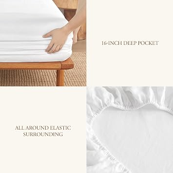 DAPU Pure Linen Sheets Set, 100% French Linen from Normandy, Breathable and Durable for Hot Sleepers, 3 Pcs Set - 1 Flat Sheet, 1 Fitted Sheet, 1 Pillowcase (White, Twin)