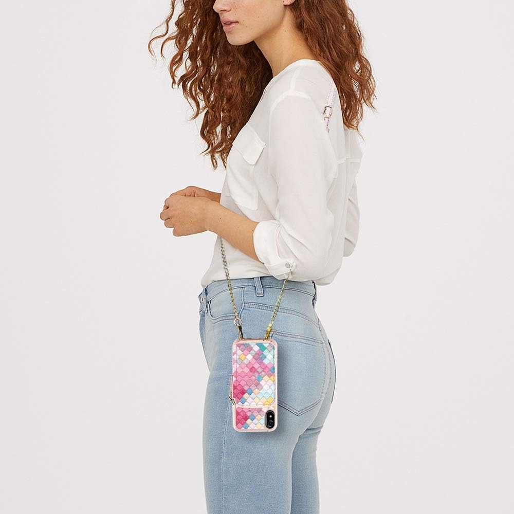80% Off Discount iPhone XR Wallet Case ZVE iPhone XR Crossbody Wallet Case with Card Holder Slot Handbag Purse Wrist Strap Pattern Print Case Cover for Apple iPhone XR 6.1 inch - Mermaid Wall