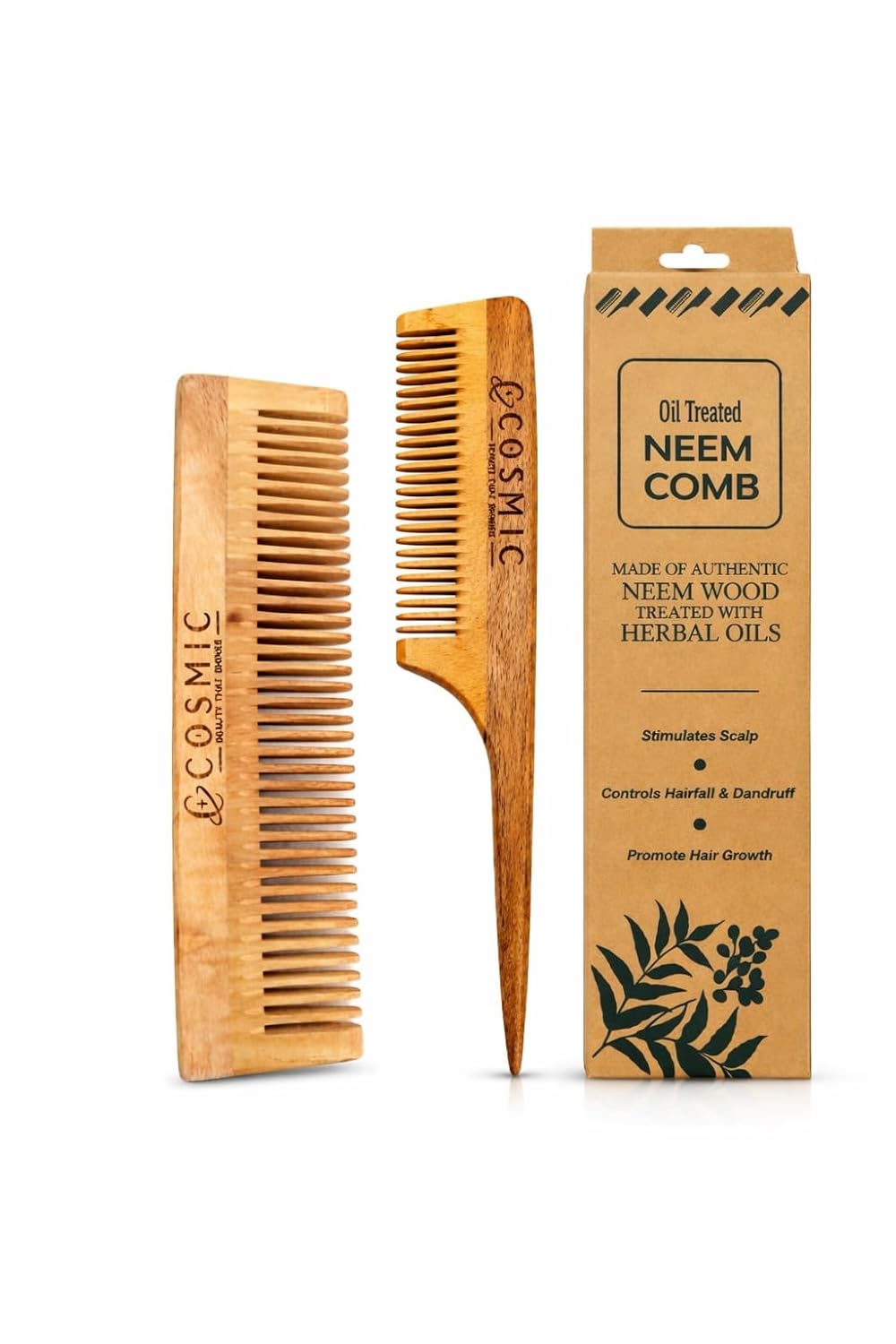 Cosmic Neem Wood Comb Set (Pack of 2) | Tail Comb with Handle + Wide Tooth Comb | Anti-Dandruff & Anti-Hair Fall | Oil Tre... - Review, Price and Buying Guide