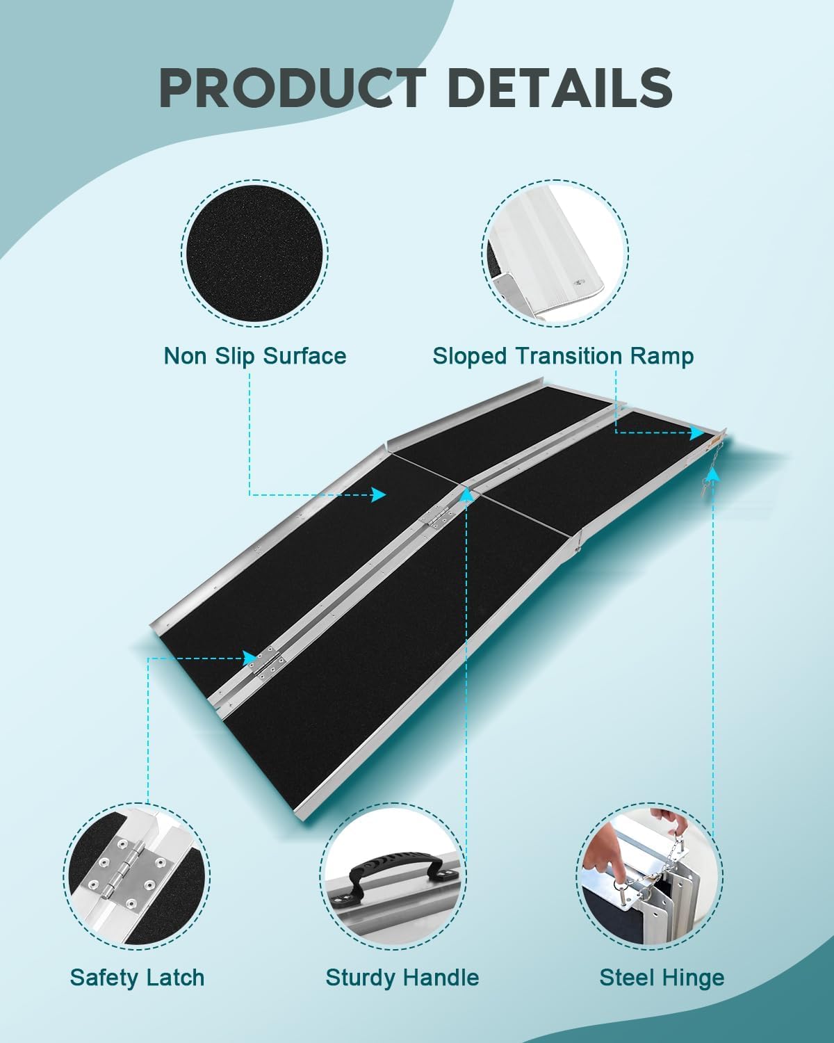 SCITOO Multifold Wheelchair Ramp 6ft Non Skid Threshold Ramps Aluminum Foldable Mobility Scooter Ramp Handicap for Steps, Home, Stairs, Doorways