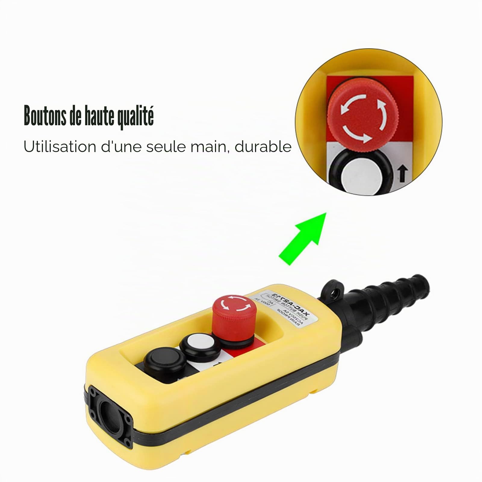 Interrupteur de Commande de Levage de Grue Interrupteur à Bouton-Poussoir pour Palan à Chaîne de grue, Contrôleur de Pendentif de Levage avec Arrêt d'urgence