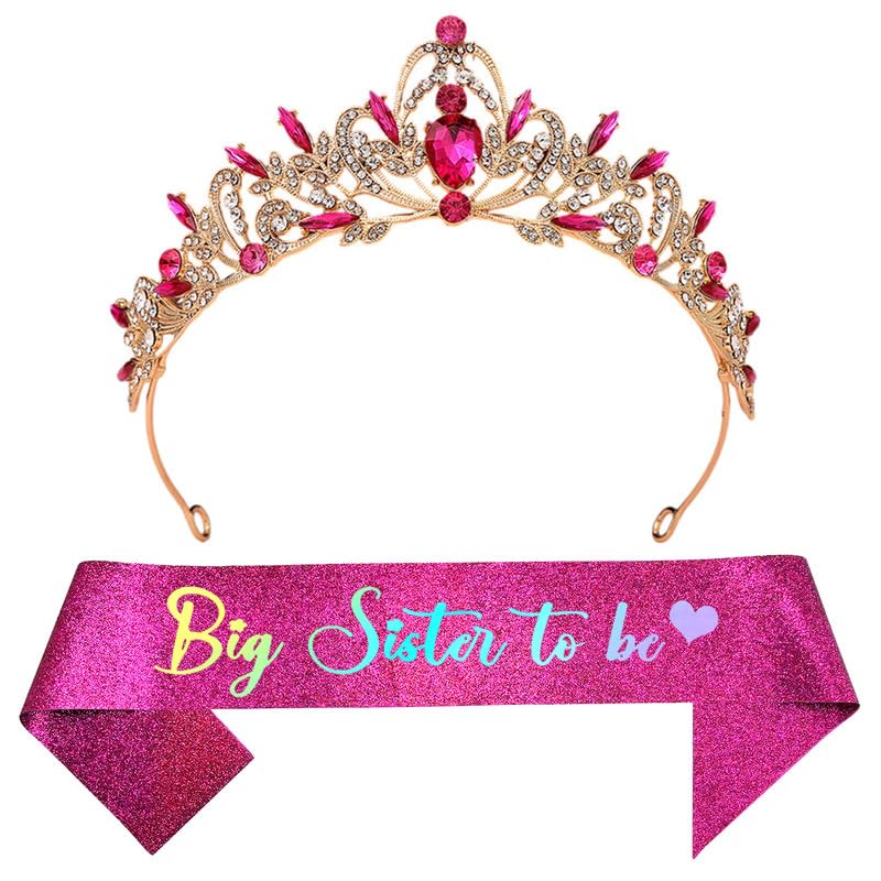 Big Sister To Be Sash and Tiara Kit Baby Shower Decoration Party Favors Party Supplies Sister Gift Set for Her Pink