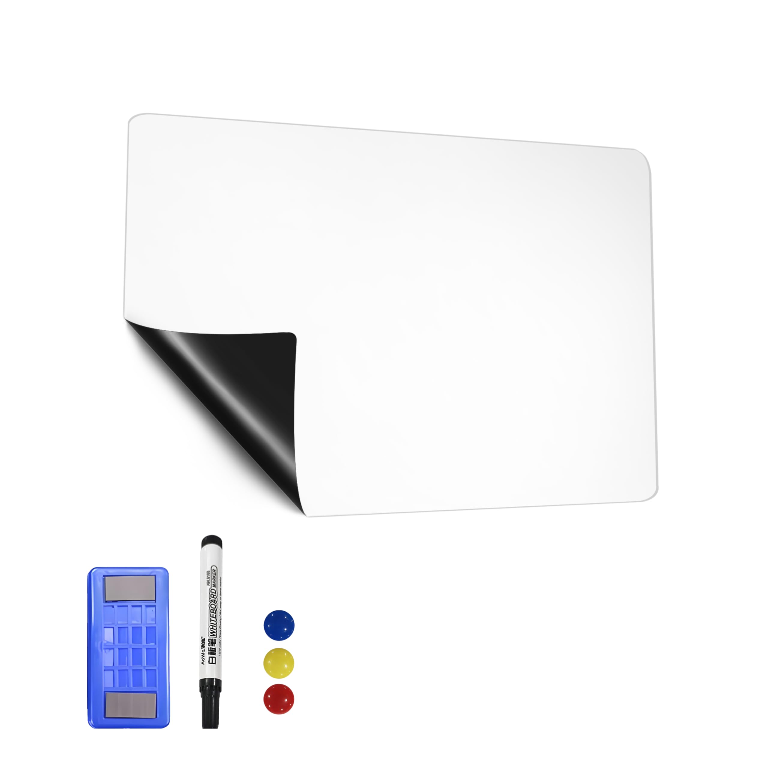 AMIGO Rollo de Pizarra Blanca Magnética, 60 x 90 cm, Papel Pizarra Adhesiva para Pared, Whiteboard adecuado para Escuela, Familia y Oficina, con Rotuladores, Borrador e Imanes