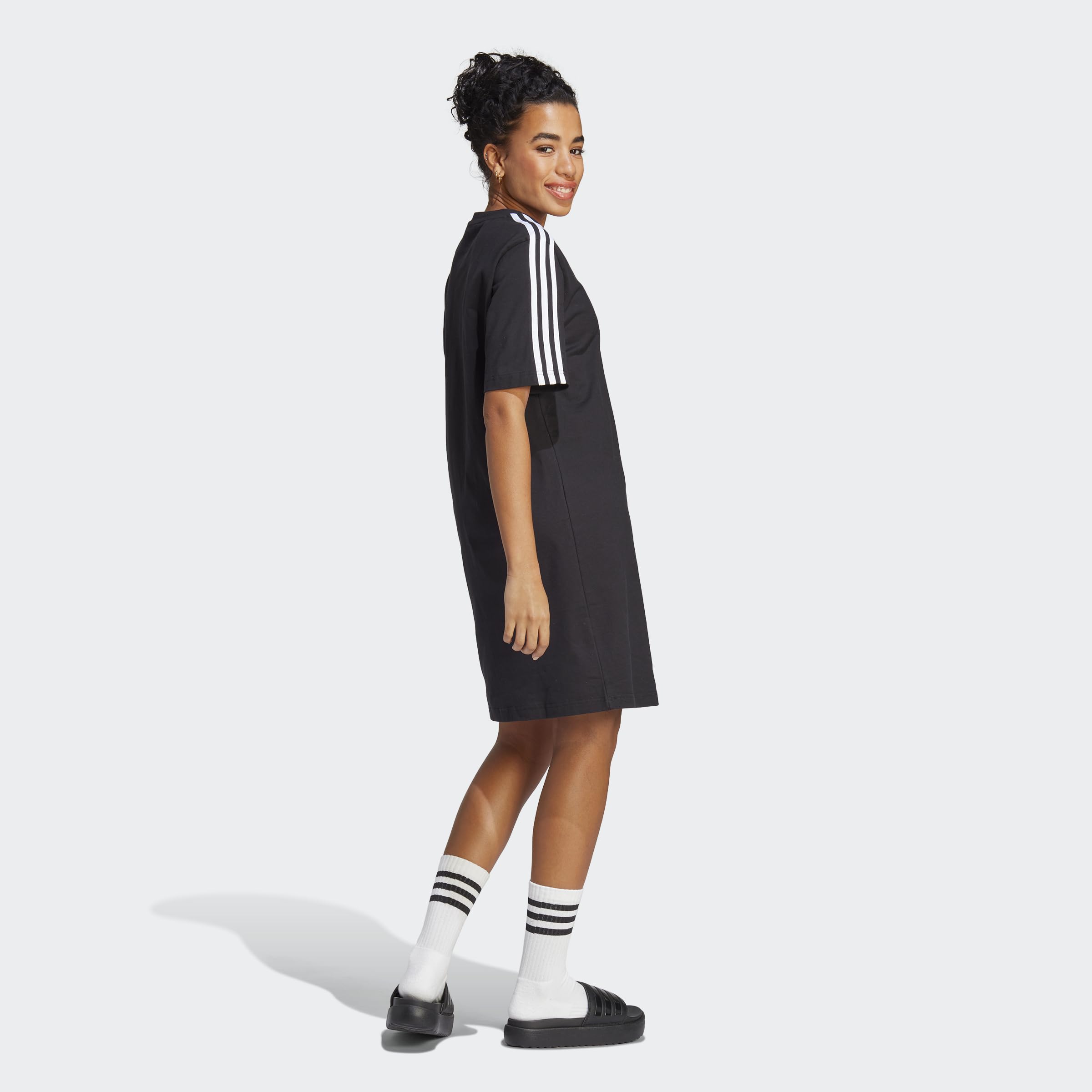 adidas Women's Vestido Camiseta Essentials Single Jersey Boyfriend 3 Bandas
