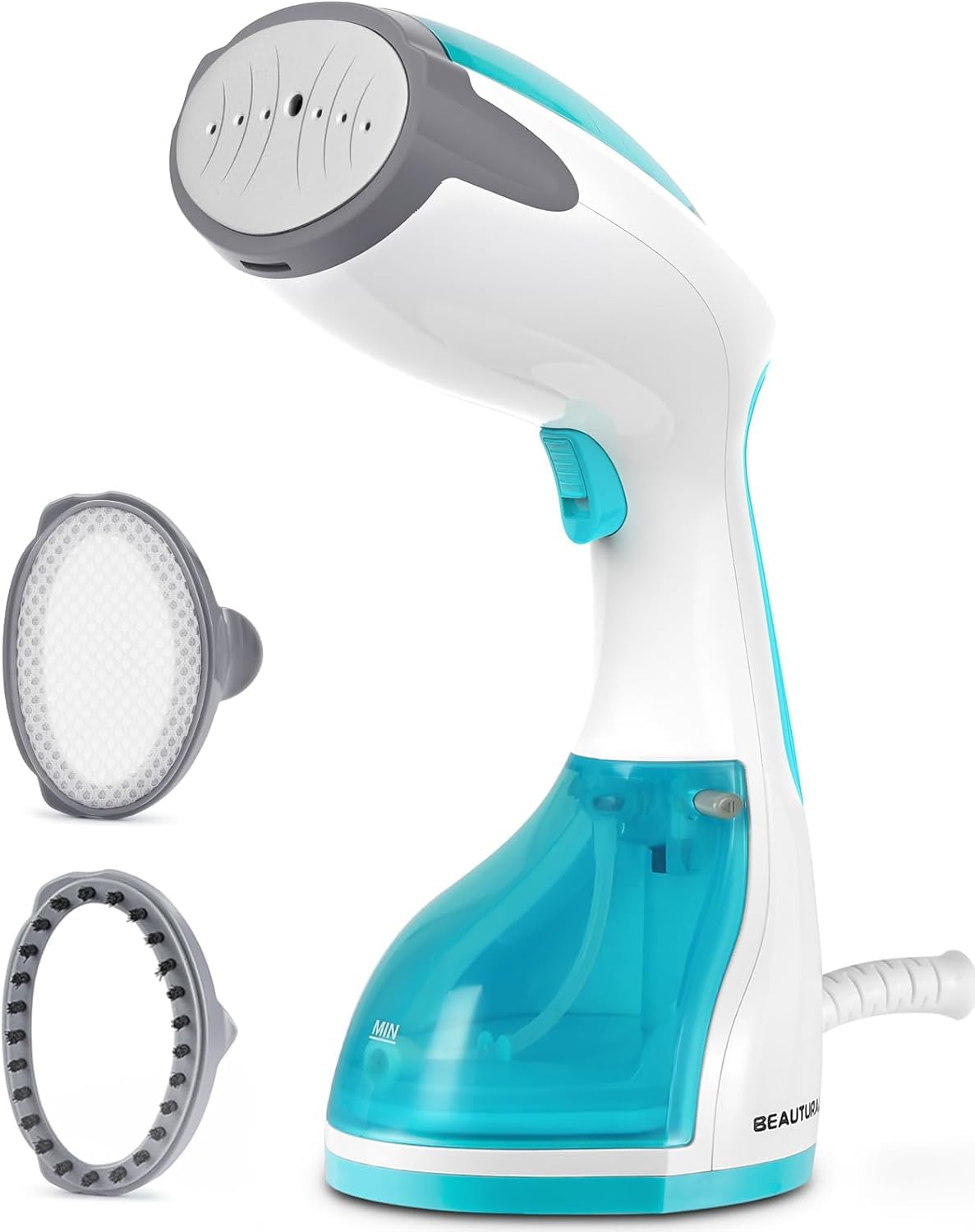 Beautural Plancha de Vapor Vertical de Ropa 1200W, Vaporizador Portátil para Viajes y Hogar, vaporiza en Vertical y Horizontal, Apagado automático, Calentamiento rápido en 30 Segundos, 260 ml, Azul