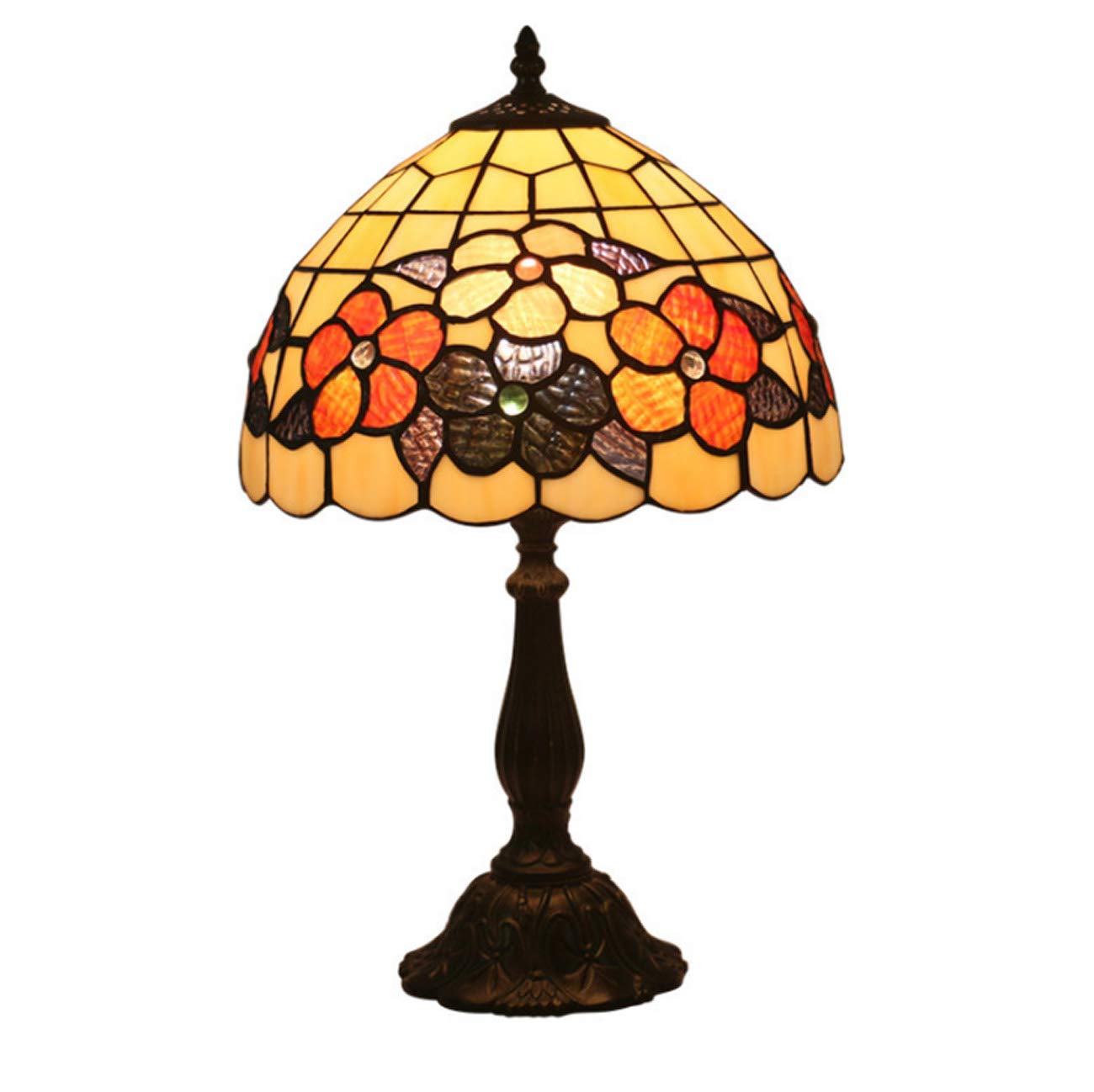 Lampe de table vitrail jaune 12 pouces vintage E27 rétro - 8
