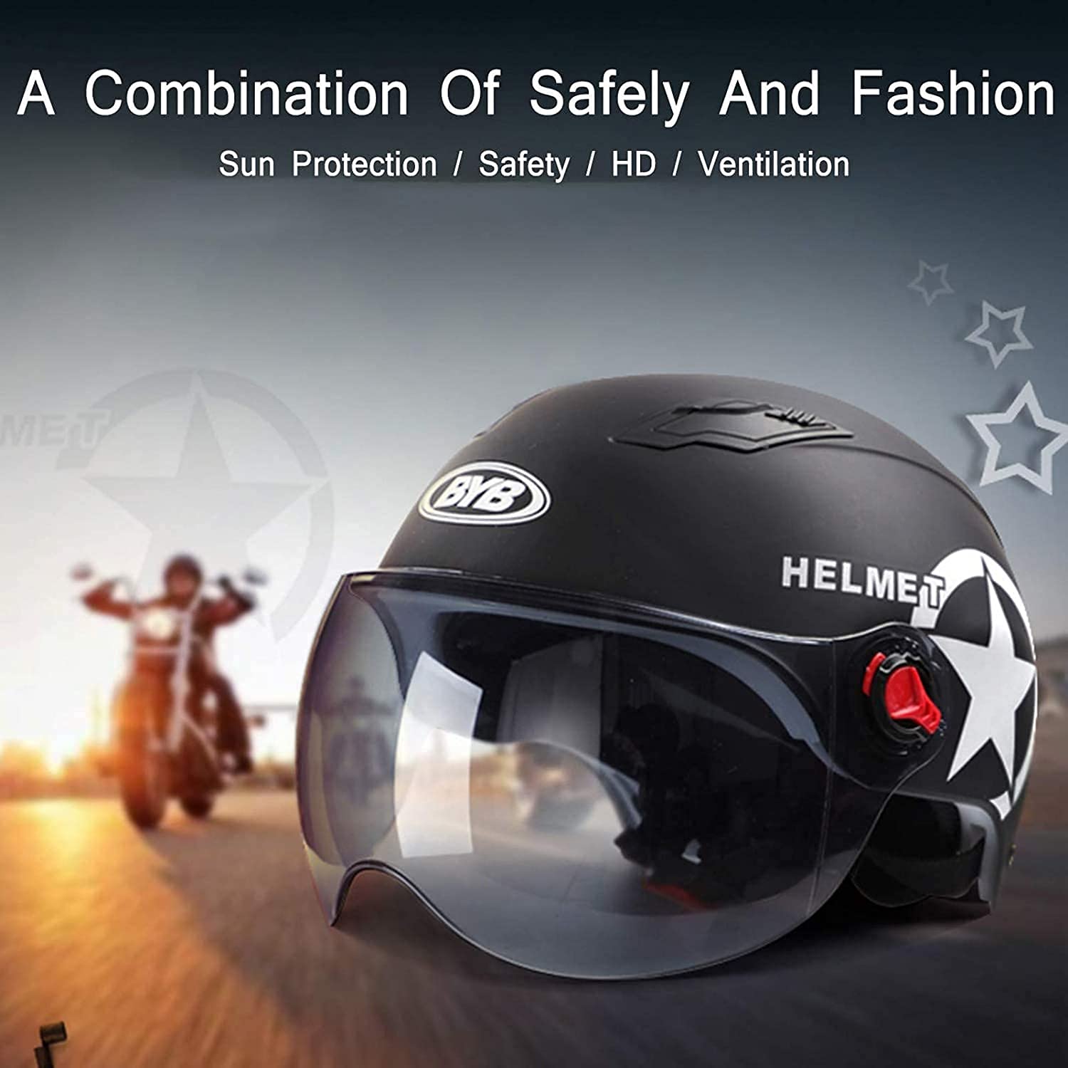 Motorfiets Open Gezicht Helm Dot Goedgekeurd, 3/4 Halve Helmen Voor Motorfietsen Voor Volwassen Mannen Vrouwen-Ademende En Lichtgewicht Met Dubbele Zon Vizier Dot ECE Goedgekeurd,Blue a,XL