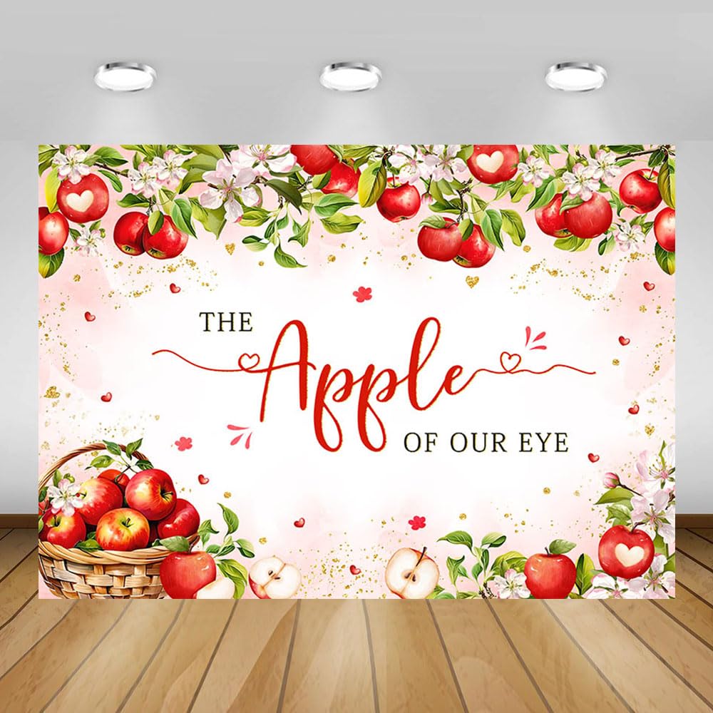 MEHOFOND Fall Apple Baby Shower Photography Backdrop - Apple of Our Eye - Baby Shower Decorations - Autumn Floral Princess - 7x5ft