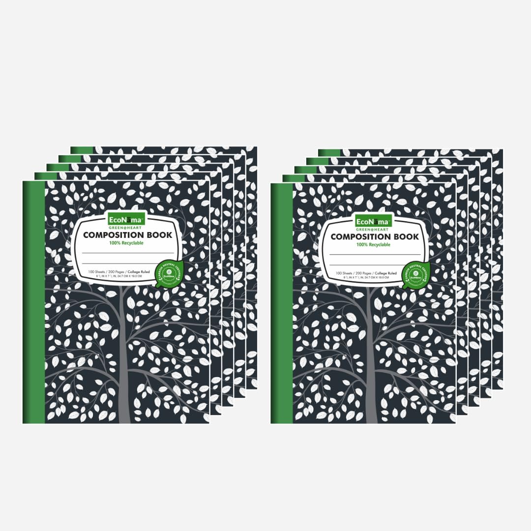 Notatniki kompozycyjne College Ruled 200 stron (100 arkuszy) 24,8 cm x 19 cm czarny marmur neutralny węgiel papier nadający się do recyklingu ekologiczny materiały szkolne i biurowe dla