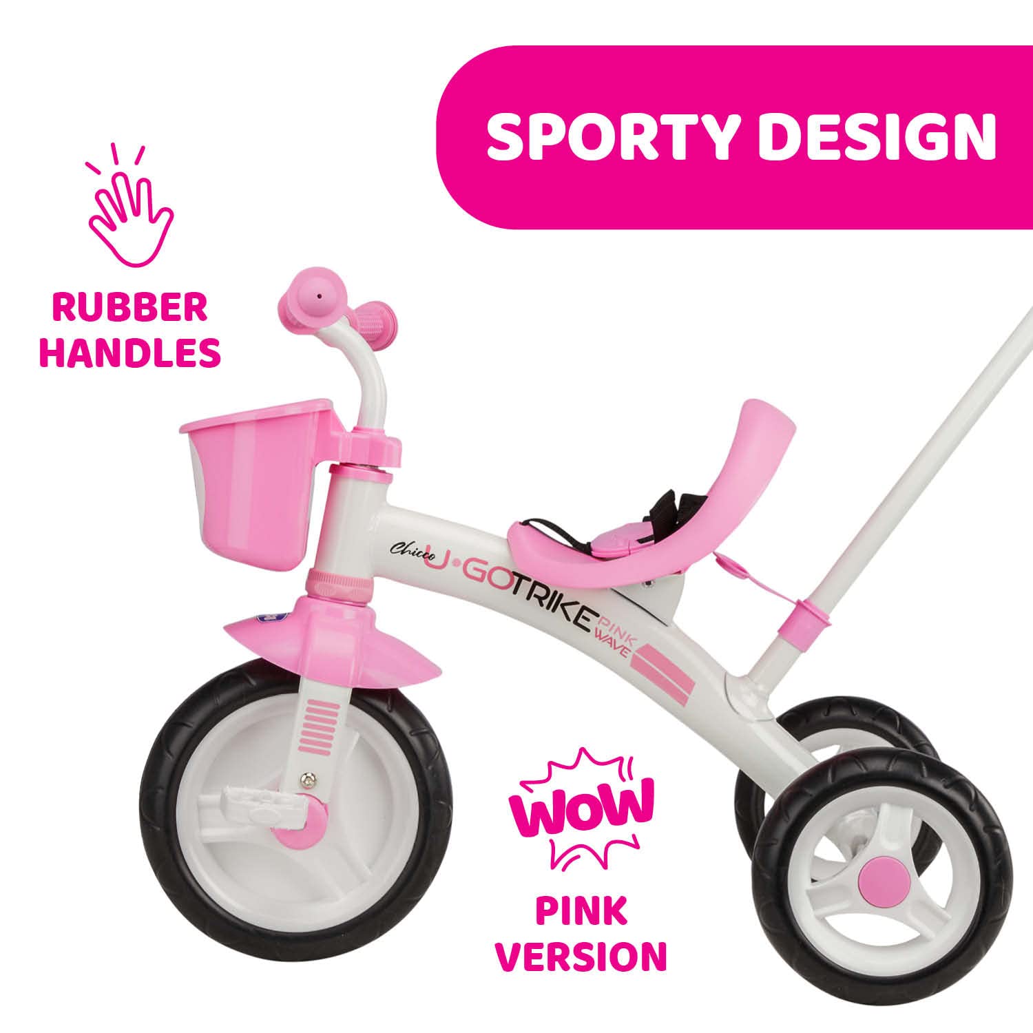 Chicco Triciclo Bambini U-Go 2in1, Triciclo Bimba e Bimbo con Maniglione ad Altezza Regolabile, Cinture di Sicurezza e Cestello Portaoggetti, Max 20 kg - Giochi per Bambini 18 Mesi - 5 Anni