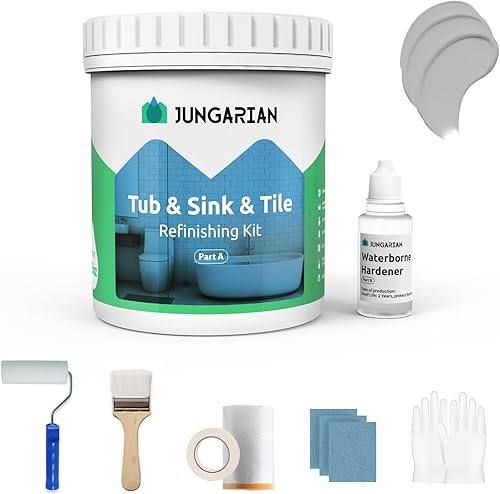 Miniatura 10 de Jungarian Kit de reacabado de bañera y azulejos, 35 onzas con herramientas, pintura de bajo olor para baño, fregadero, encimera, azulejos,