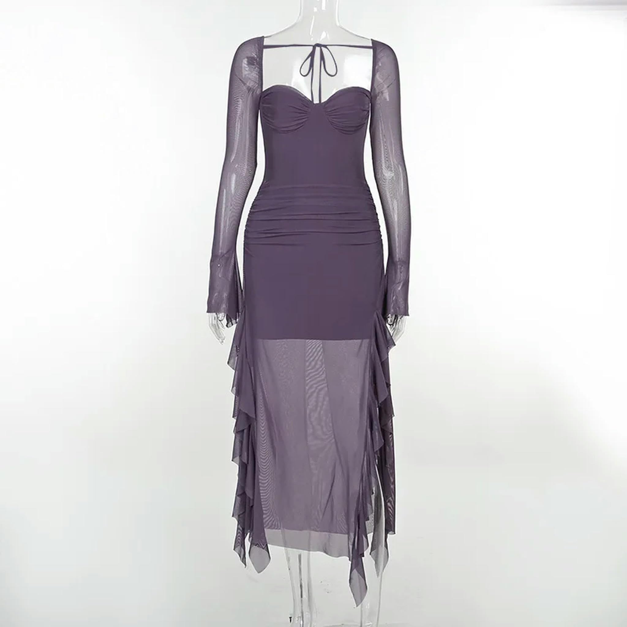 Vestito da Donna Elegante e Sottile, maturo, Viola, Bello e Sicuro di sé-Nero-M