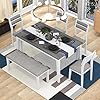 Harper & Bright Designs Kitchen Dining Table Set for 6, Classic and Traditional Style 6 Piece Kitchen Dining Table Set, 4 Upholstered Chairs & Bench (White+Gray) #3