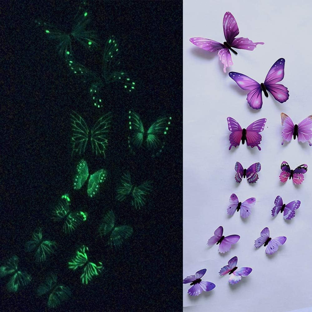 Gaddrt 12Pcs 3D Luminous Butterfly Design Decal Art Wall Stickers Room Magnetic for Wedding Home Decor Decal Applique