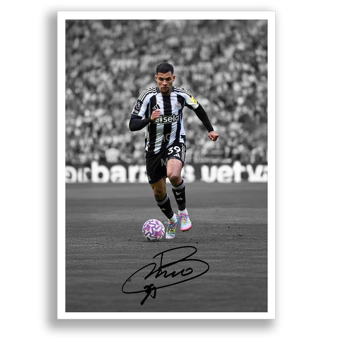 Mounted Gifts Trading A4 Poster Only B+W Bruno Guimarães Newcastle United Signed Photo Poster Print Picture Display Framed Autograph Memorabilia For Football Fans Gift Brazil (A4 Poster Only B+W)