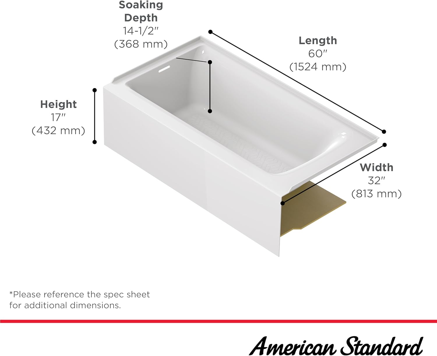 Aspirations 60'' White Acrylic Alcove Bathtub with Left Drain