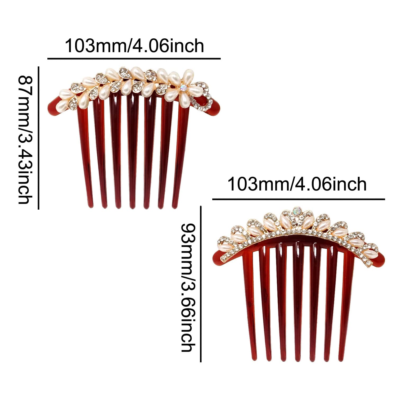 Honbay 2PCS 7 Teeth Hair Side Combs Pearl Crystal Rhinestone Floral Twist Combs Rhinestone Flower Hairpin Decorative Hair Combs Accessories for Women (2 Style)