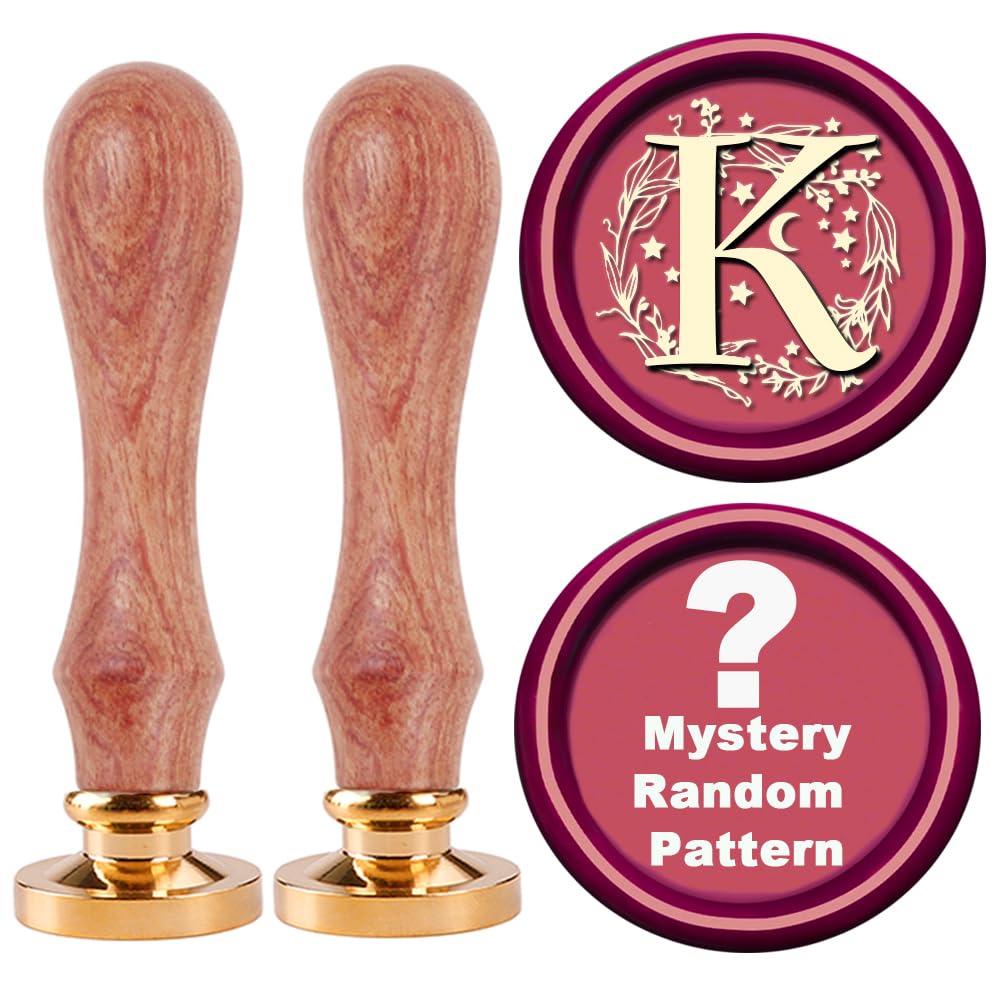 Wax Seal Stamp, 2pcs Wax Stamps Set STAMPMASTER Initial Alphabet K Wax Stamp add Mystery Random Pattern Sealing Wax Stamp for Christmas Thanksgiving Envelope Gift Wrap Letter Wax Seal Kit-Letter K