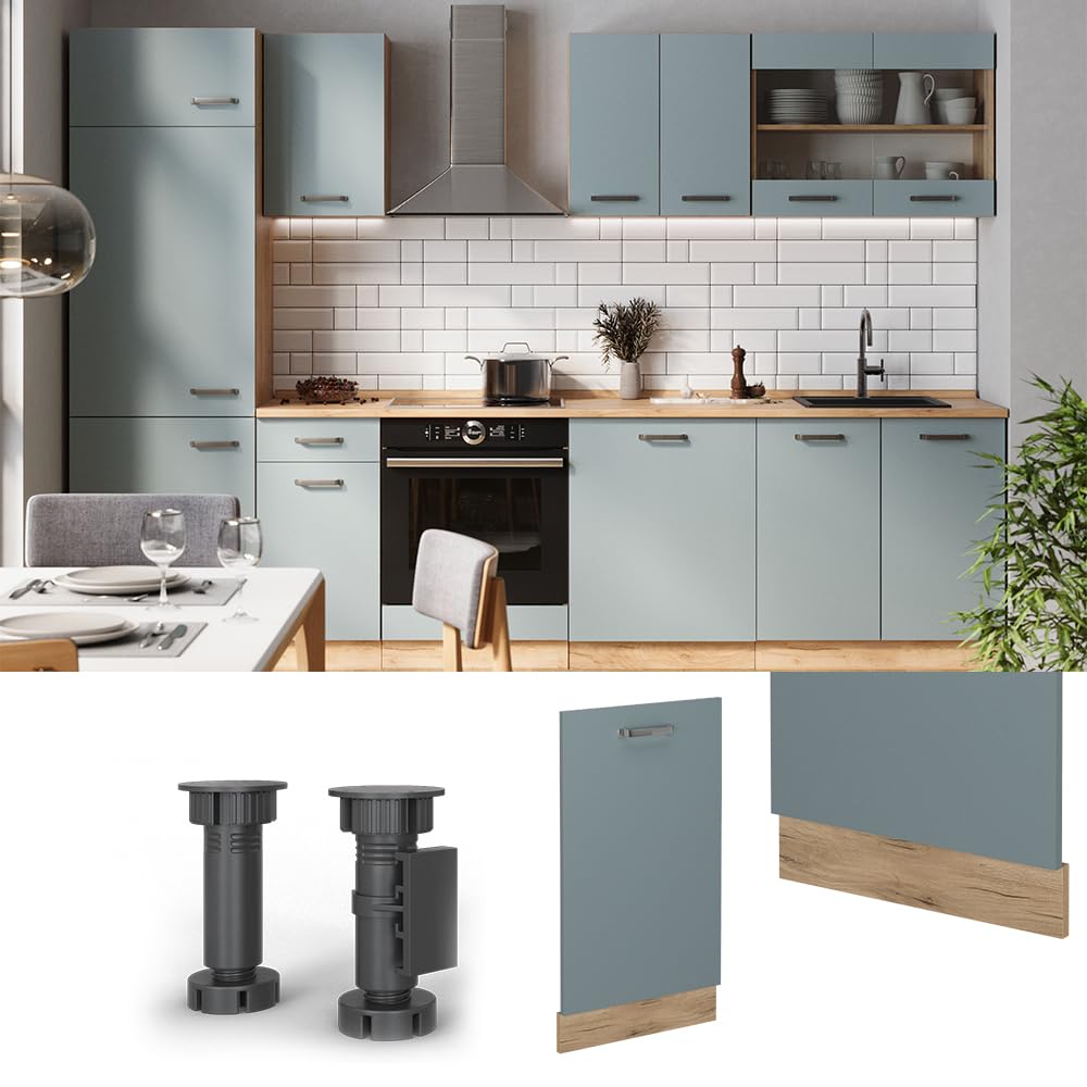 Vicco Geschirrspülblende R-Line, Blau-Grau, 45 cm ohne Arbeitsplatte, zur freien Kombination innerhalb modularer Küchensysteme