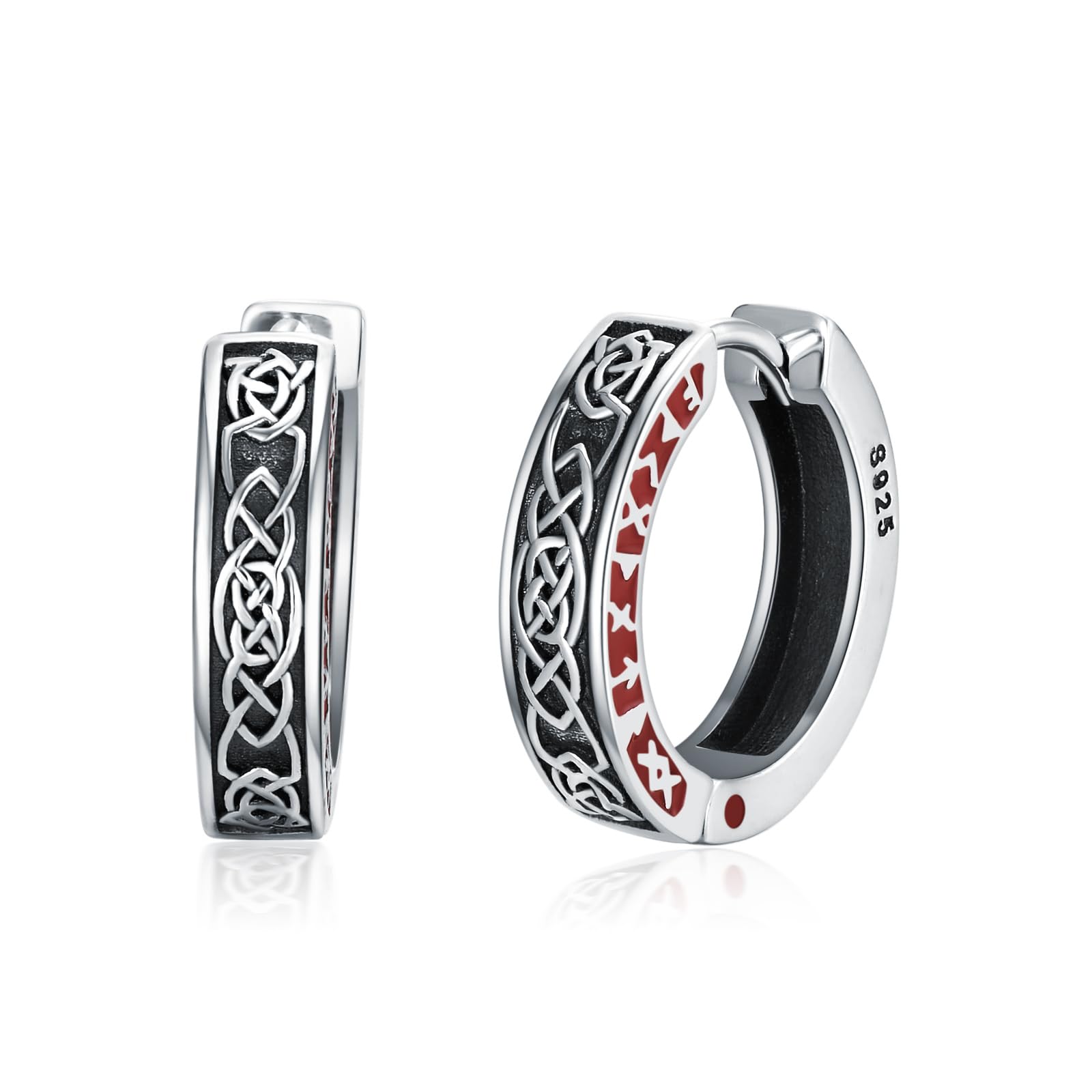 Pendientes celtas de plata de ley 925 con runas vikingas, aretes de aro con nudo celta, joyería vikinga nórdica, regalos para hombres y mujeres, Plata de ley