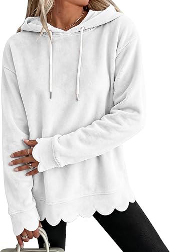 Lightweight Hoodies for Women Athletic Plush Longsleeve Scalloped Hem Shirt