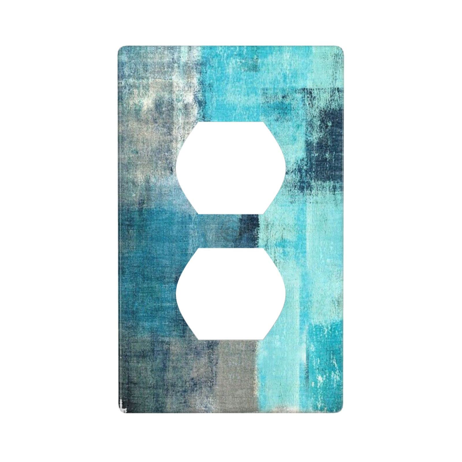 Blue Turquoise And Grey Marble Abstract Artwork Modern Duplex Outlet Cover Wall Plates Decorate Outlet Covers For Electrical Outlets Switch Plate Decorative Wallplate Plug Cover 4.5*2.76 Inch