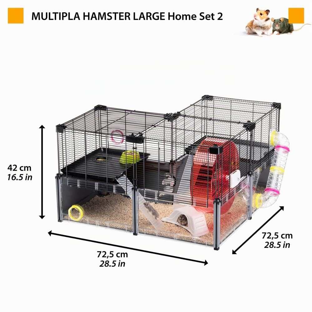 FERPLAST - Gabbia per criceti grande - Gabbia per topolini - Rete metallica - con accessori - Modulare - Multipla Hamster, 107,5 x 37,5 x h 42 CM