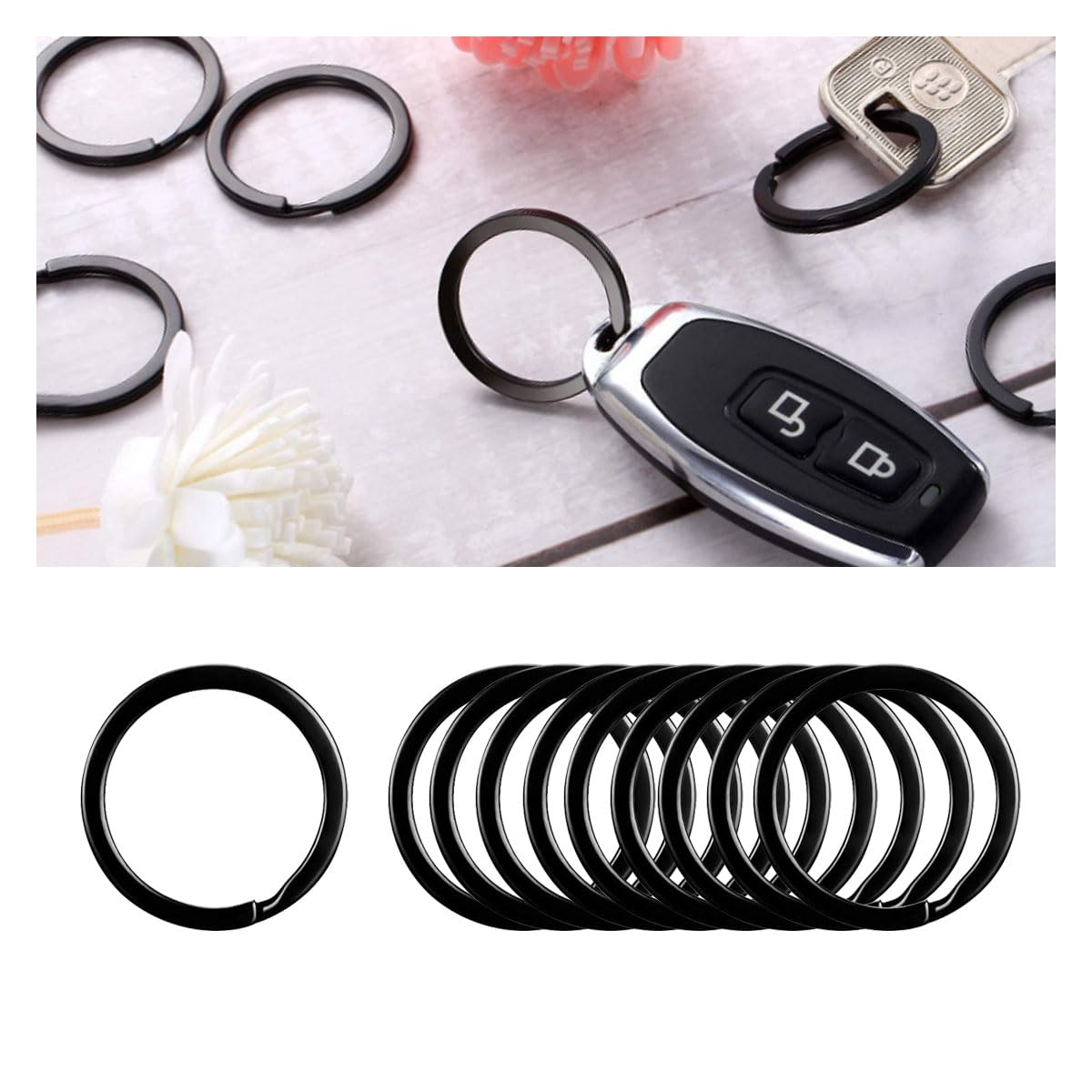 10PCS Key Rings, 1 Inch/25mm Diameter Metal Flat Key Chains Rings, Split Key Rings, O Ring for Home Car Keys Attachment