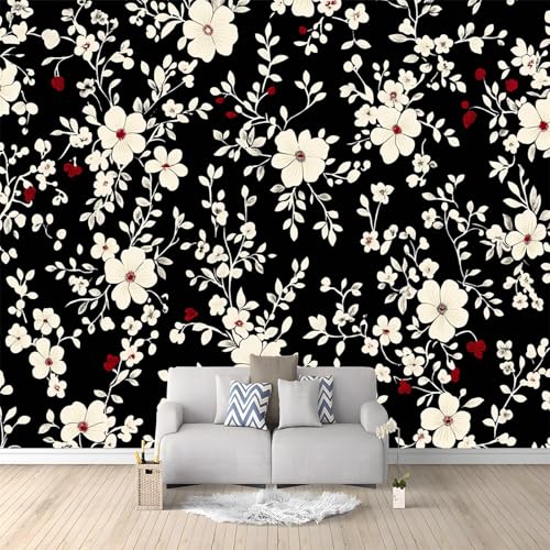 Papier peint photo 3D haut de gamme lignes vintage et fleurs noir et blanc