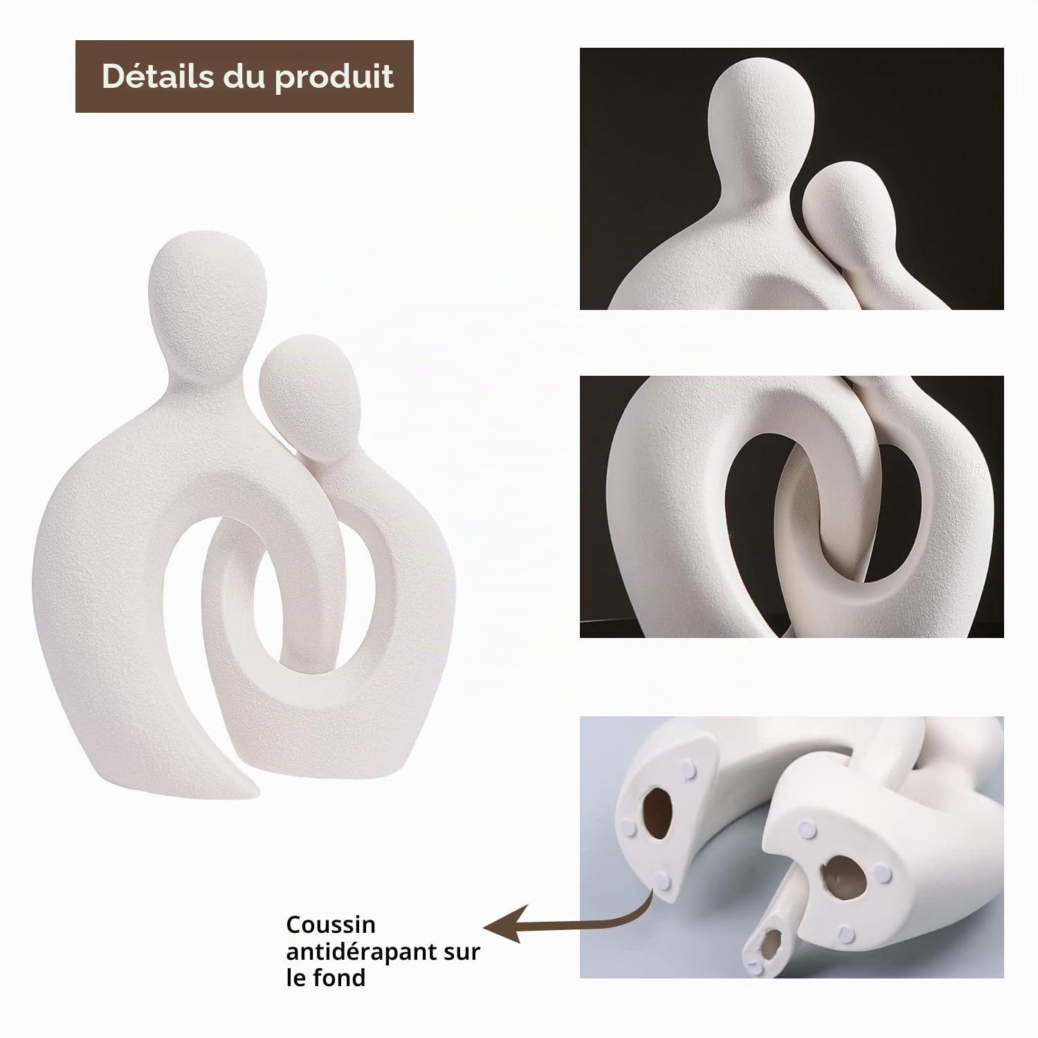 Sculpture Romantique en céramique Blanche pour la décoration intérieure - Statue d'amoureux Abstraite Moderne pour Le Salon, Le Bureau et la Chambre à Coucher