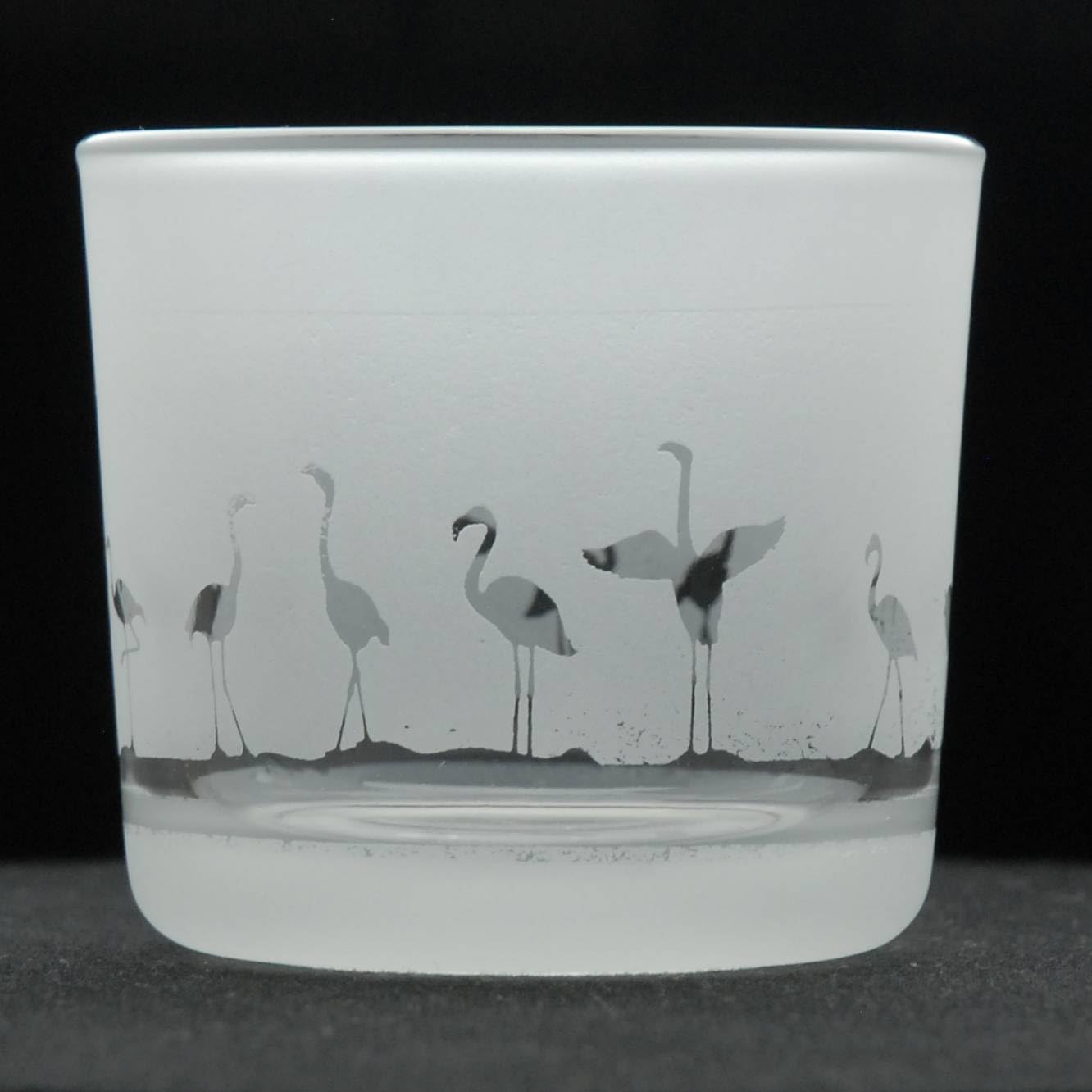 Photophore en verre dépoli gravé avec motif flamant rose – Cadeau d'anniversaire – Décoration d'intérieur – Flamant rose, ANV1FLAMINGO