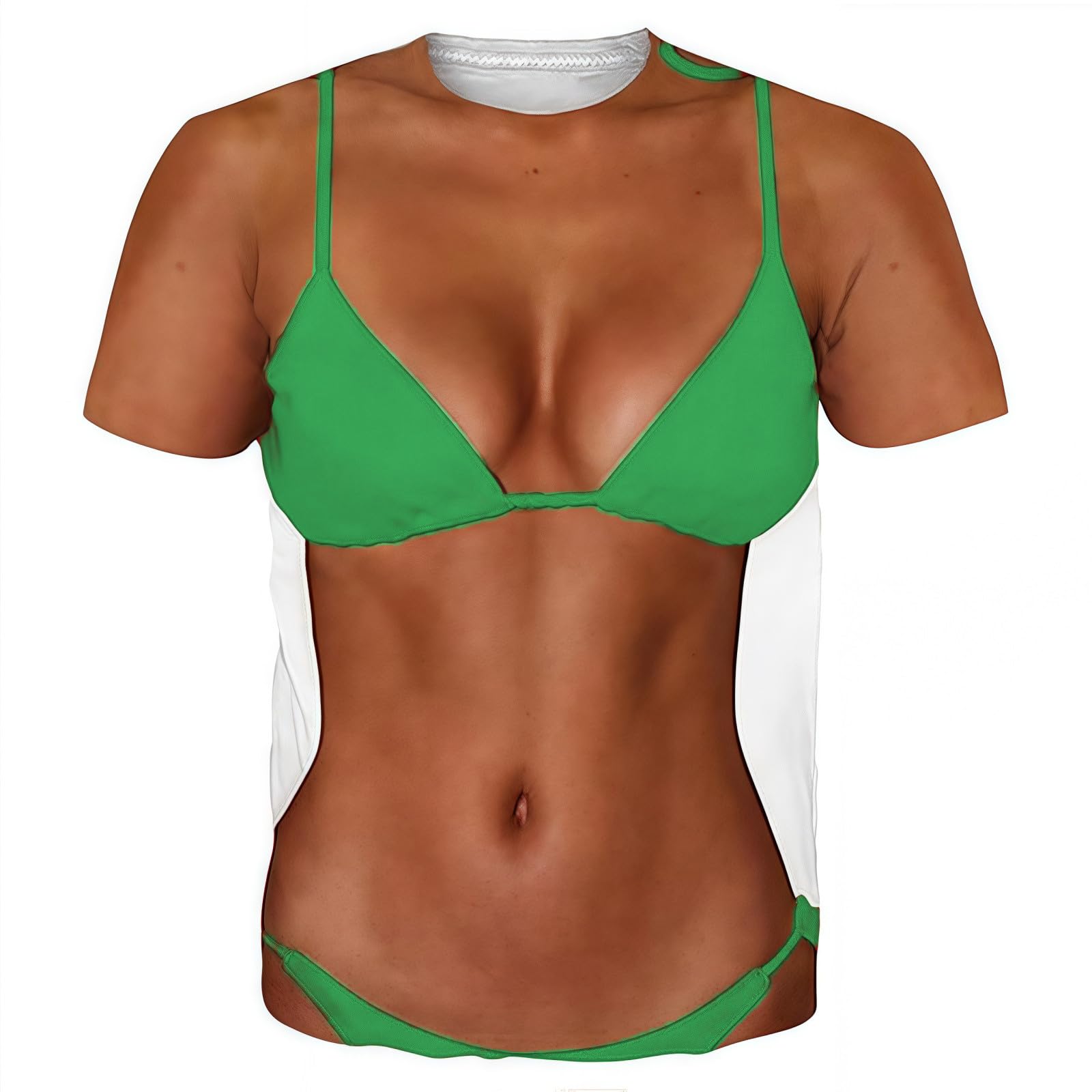 T-Shirt Men's Funny 3D Print T-Shirt Bikini Body Printed Muscle Shirt Half Sleeve Top Large Sizes Sports Shirt Muscle Costume Round Neck Short Sleeve Tops Quick Drying Sweatshirt, O Green, XXL