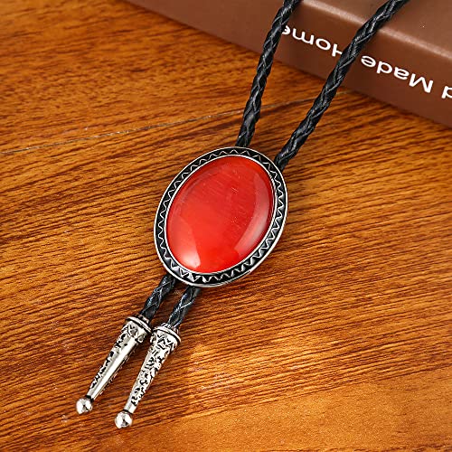 Image of Bolo Tie for Men Women Cowboy Turquoise Celtic Natural Tiger Eye Stone Longhorn Bull Western Leather Bolo Necktie